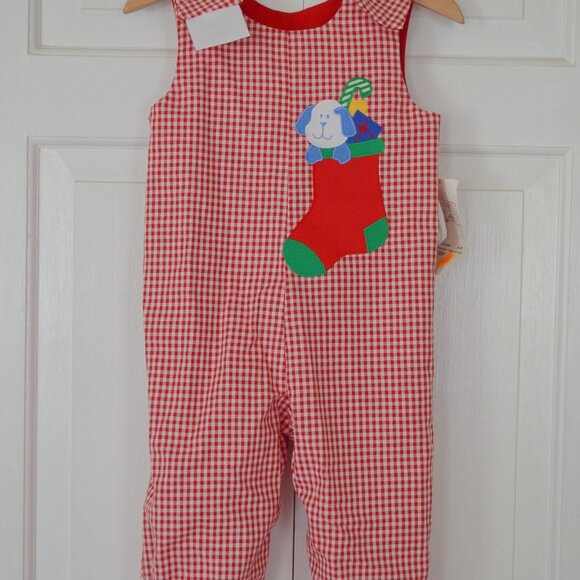 NWT Boys' Red & White Gingham Reversible Christmas Longall Outfit Size 24 - Picture 5 of 13